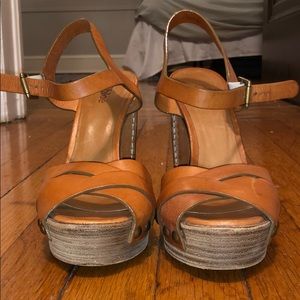 Chloe clog cognac brown platform chunky heels